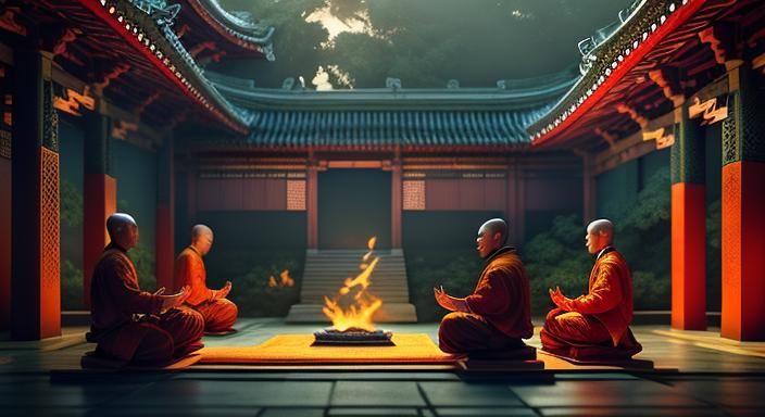 Serene Shaolin Monks Meditating in Golden Light