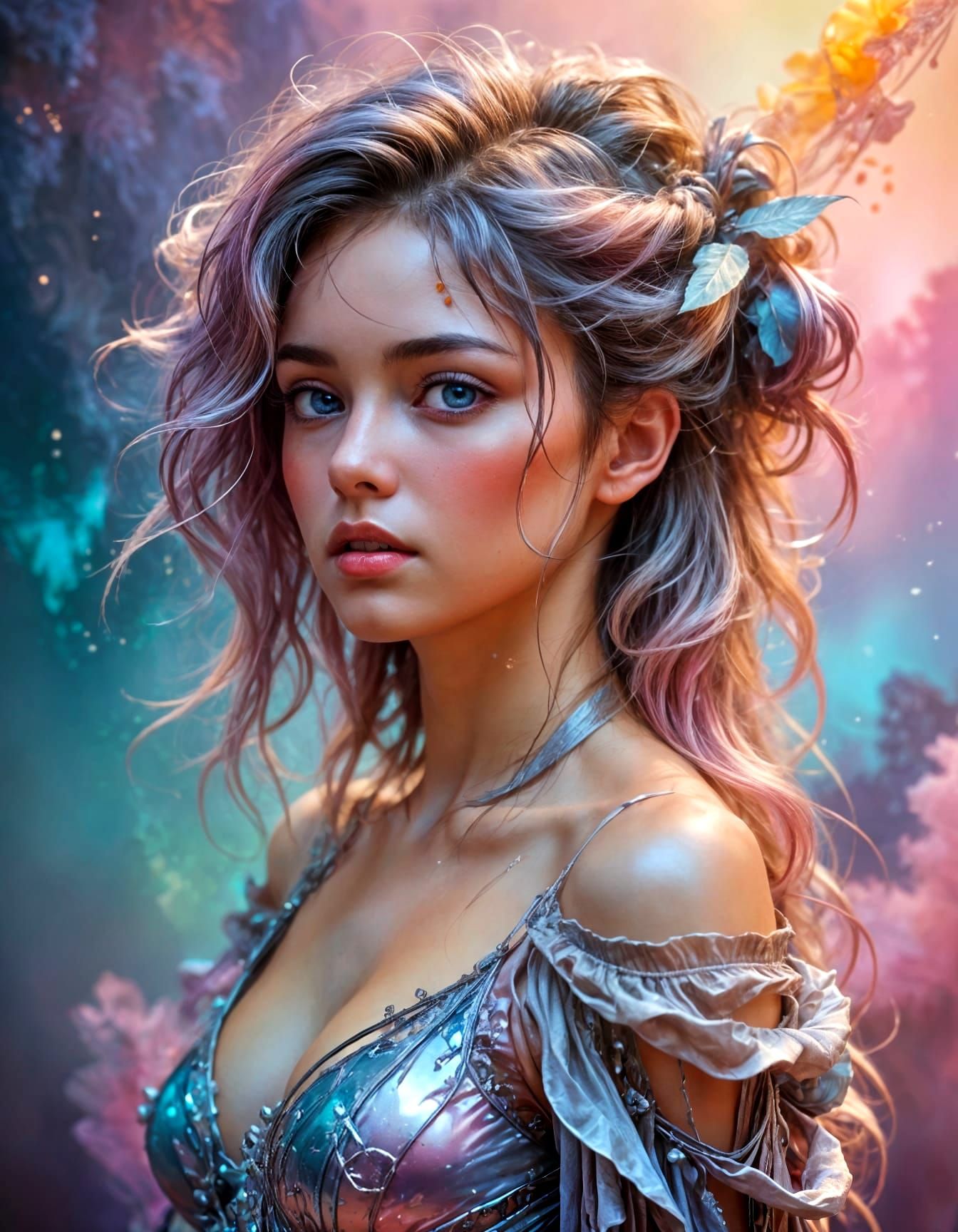 Dreamy Glitchcore Portrait in Fantasy Art Style