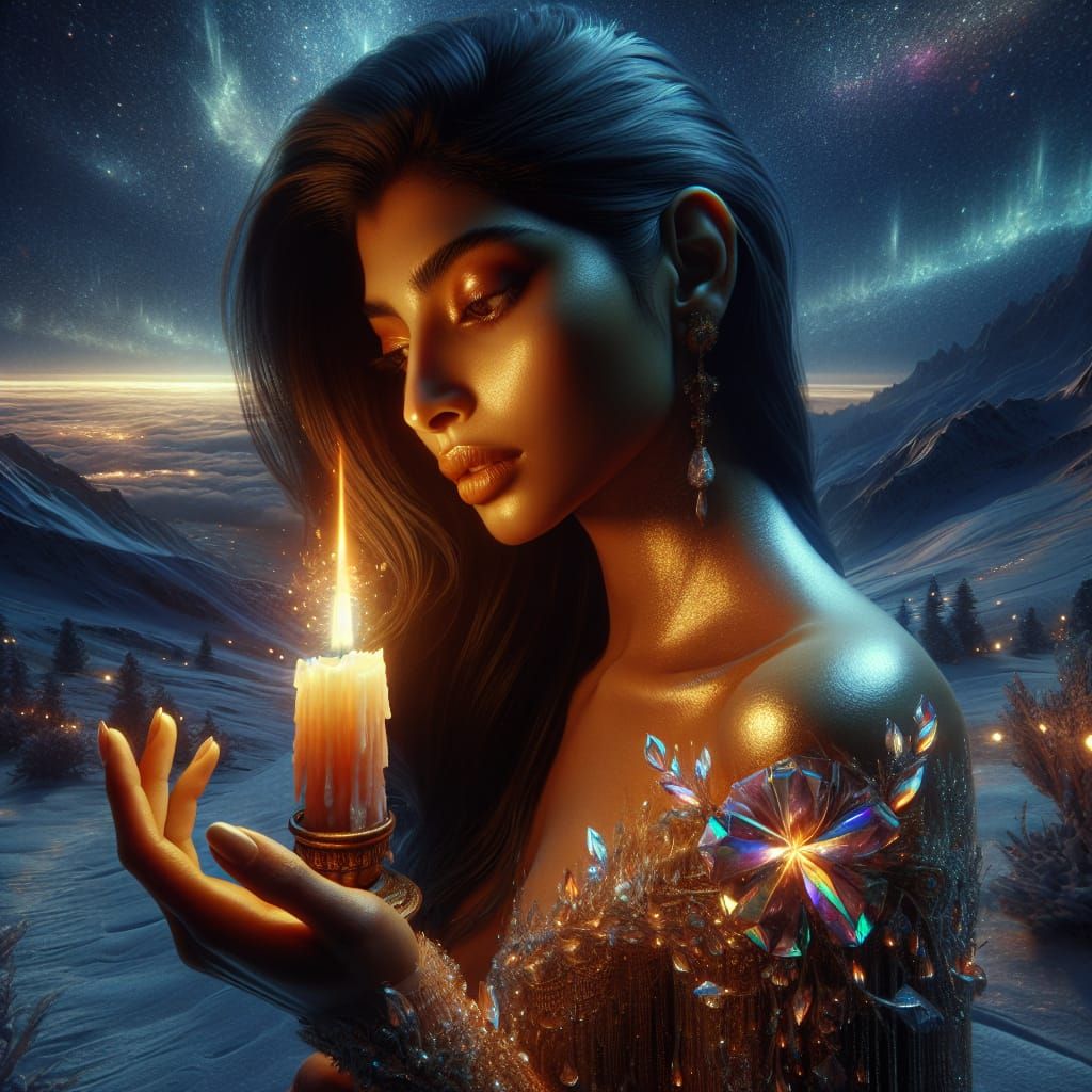 Surreal Beauty Under Night Sky in Iridescent Candlelight