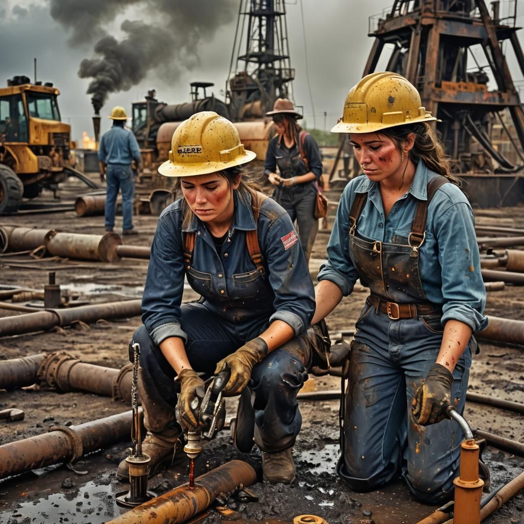 Texas Women Drilling Oil: Hyperrealistic Eruption