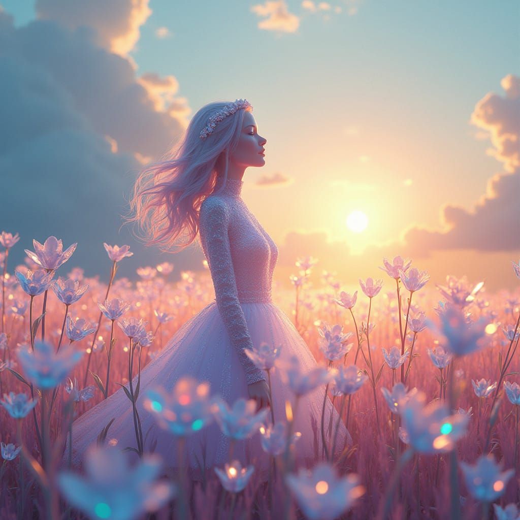 Glass Goddess in Vibrant Crystal Fields