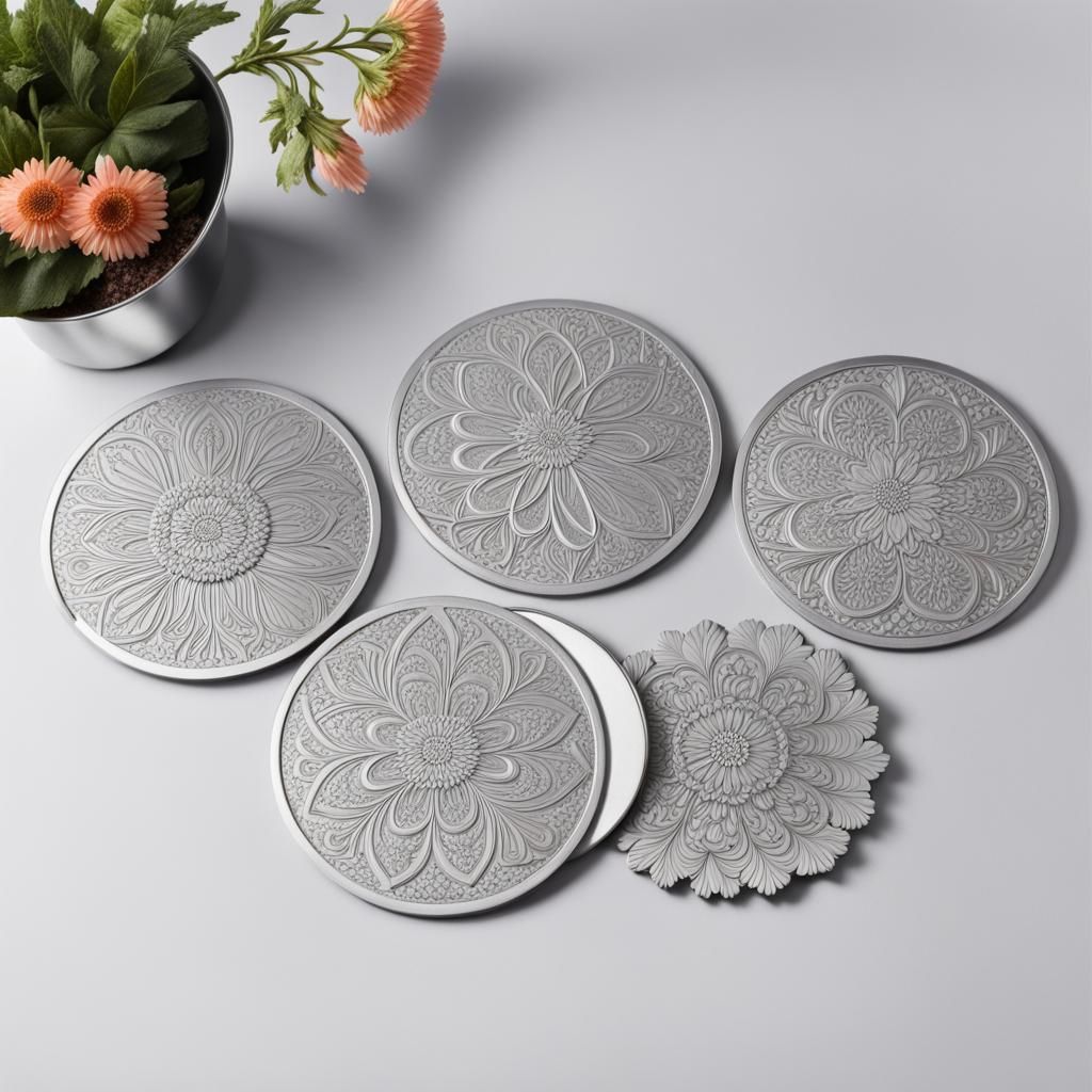 Ornate Floral Designs on Aluminum Coasters