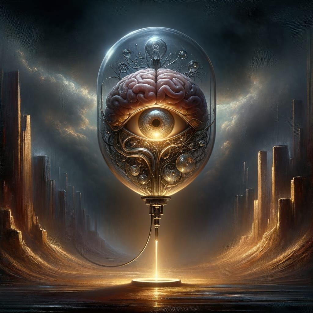 Dark Fantasy Realm with Bio-Luminescent Glass Artifact