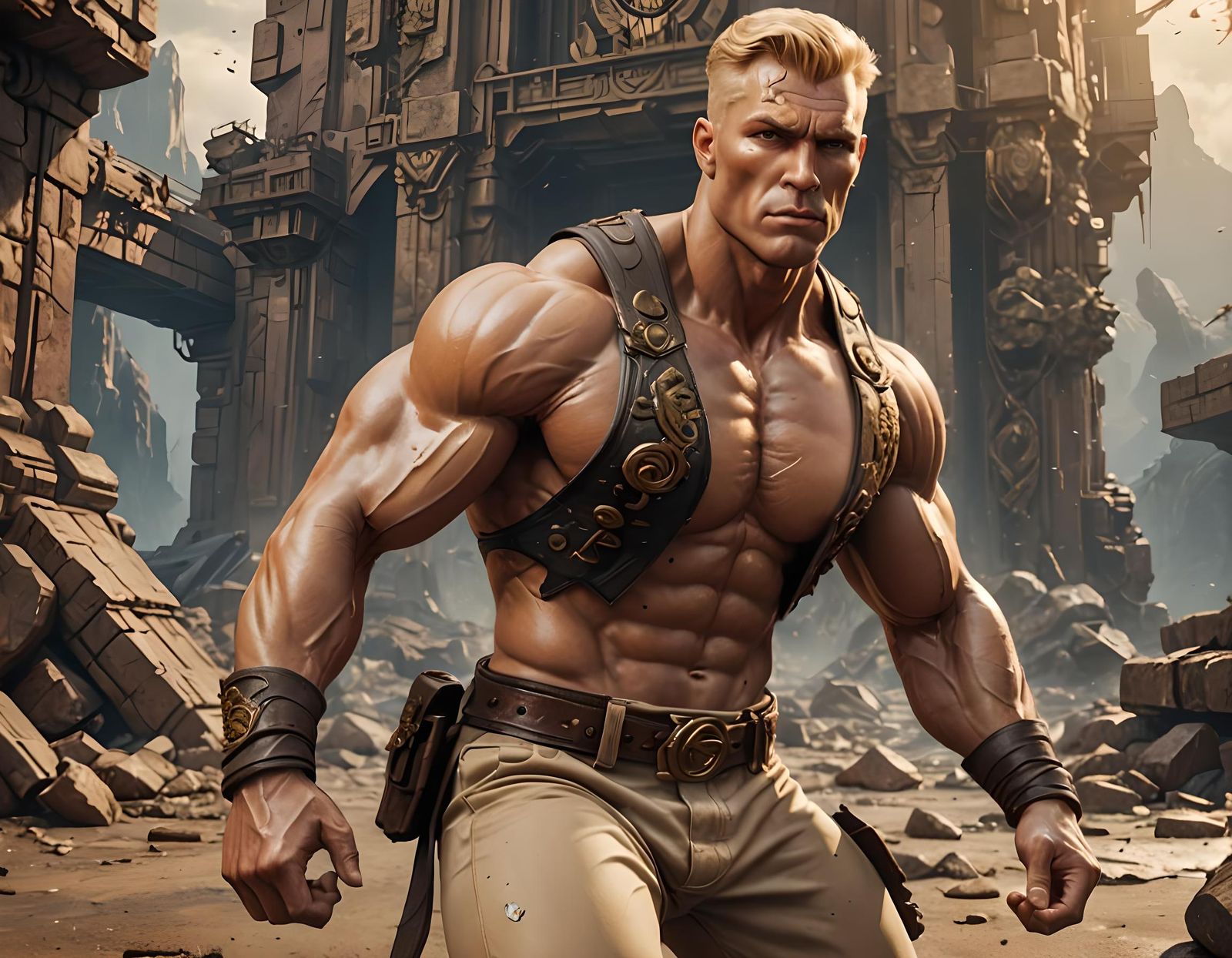 Bronze-Skinned Adventurer in Detailed Matte Painting