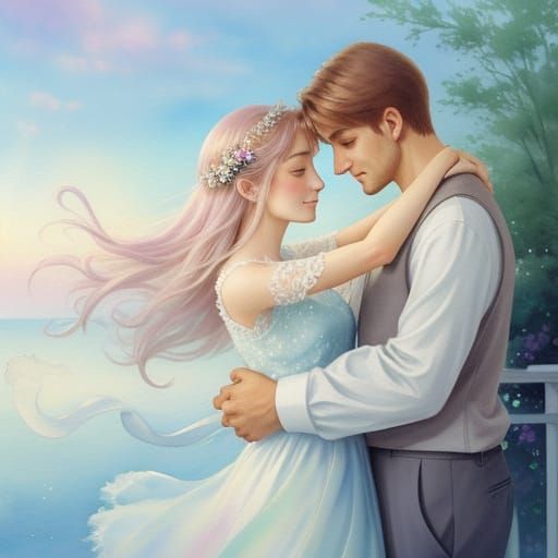 Romantic Couple in Dreamy Watercolor Style