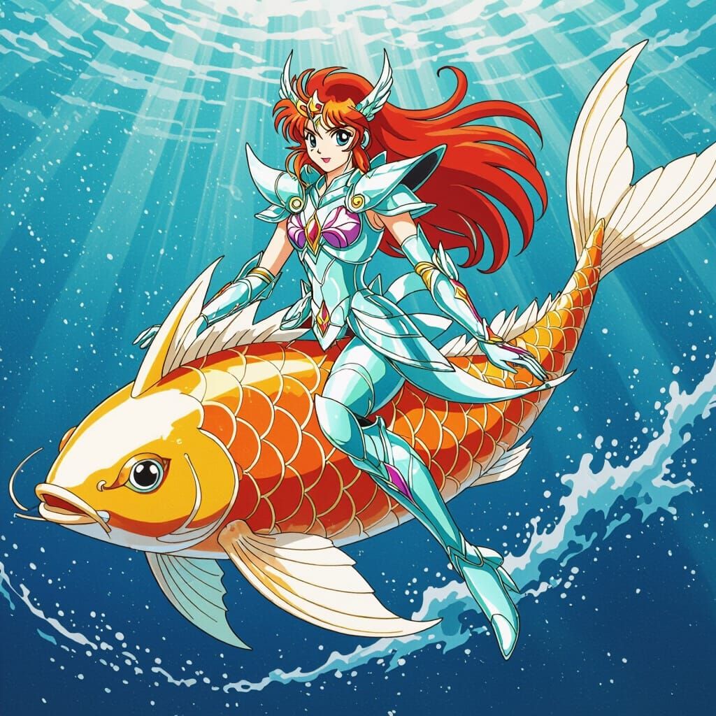 Mermaid Saint Seiya in Go Nagai Style Riding Fish Tail