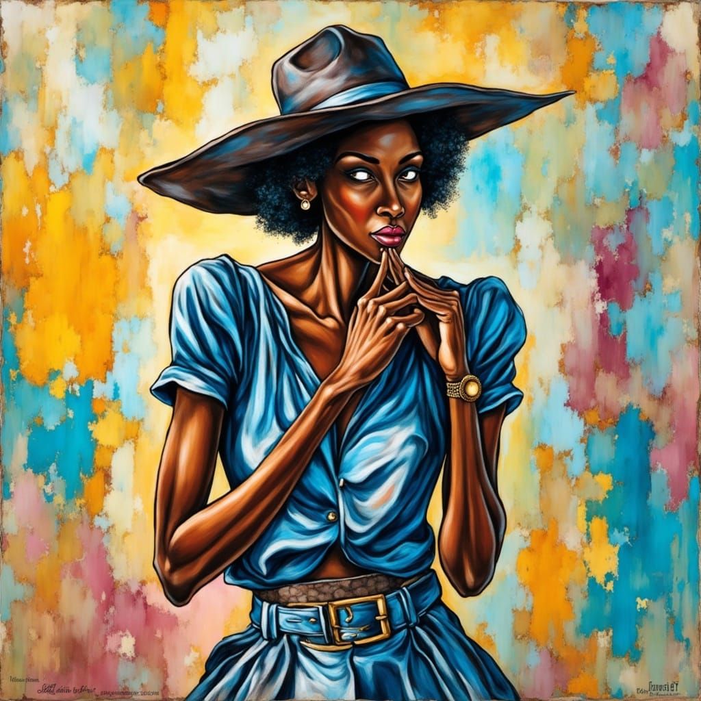 Elegant Black Woman Portrait with Watercolor Accents