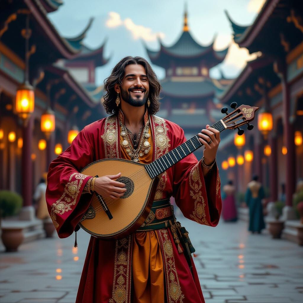 Jaskier in Ottoman Attire Playing Saz