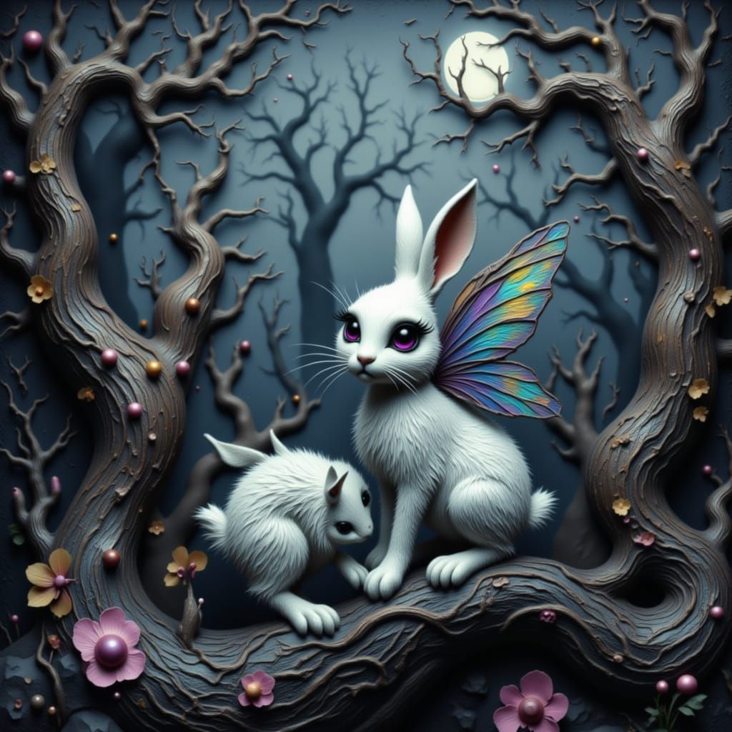 Whimsical Fairy Rabbits in a Gothic Forest