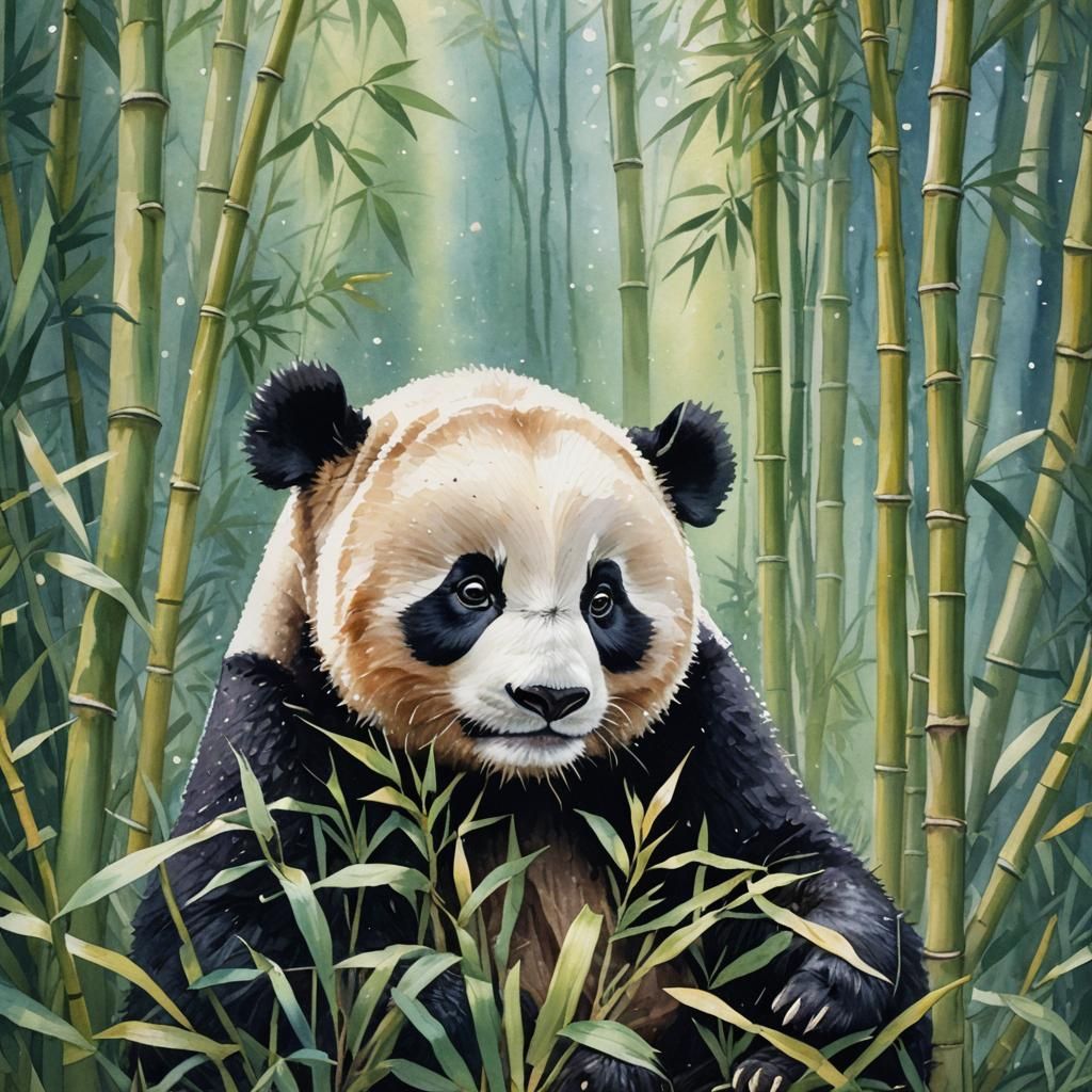 Panda Bear in Forest: Pointillism Macro Shot