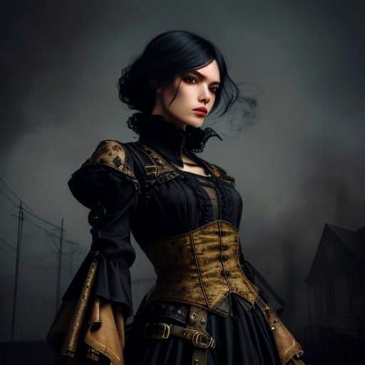 Steampunk Woman in Grimy Industrial Setting