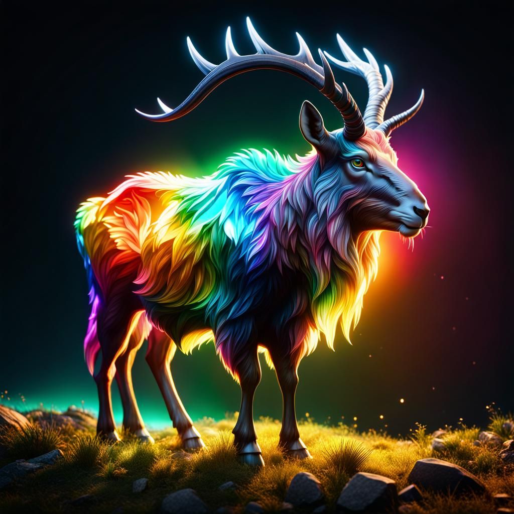Rainbow Crystal Markhor in Photorealistic Render