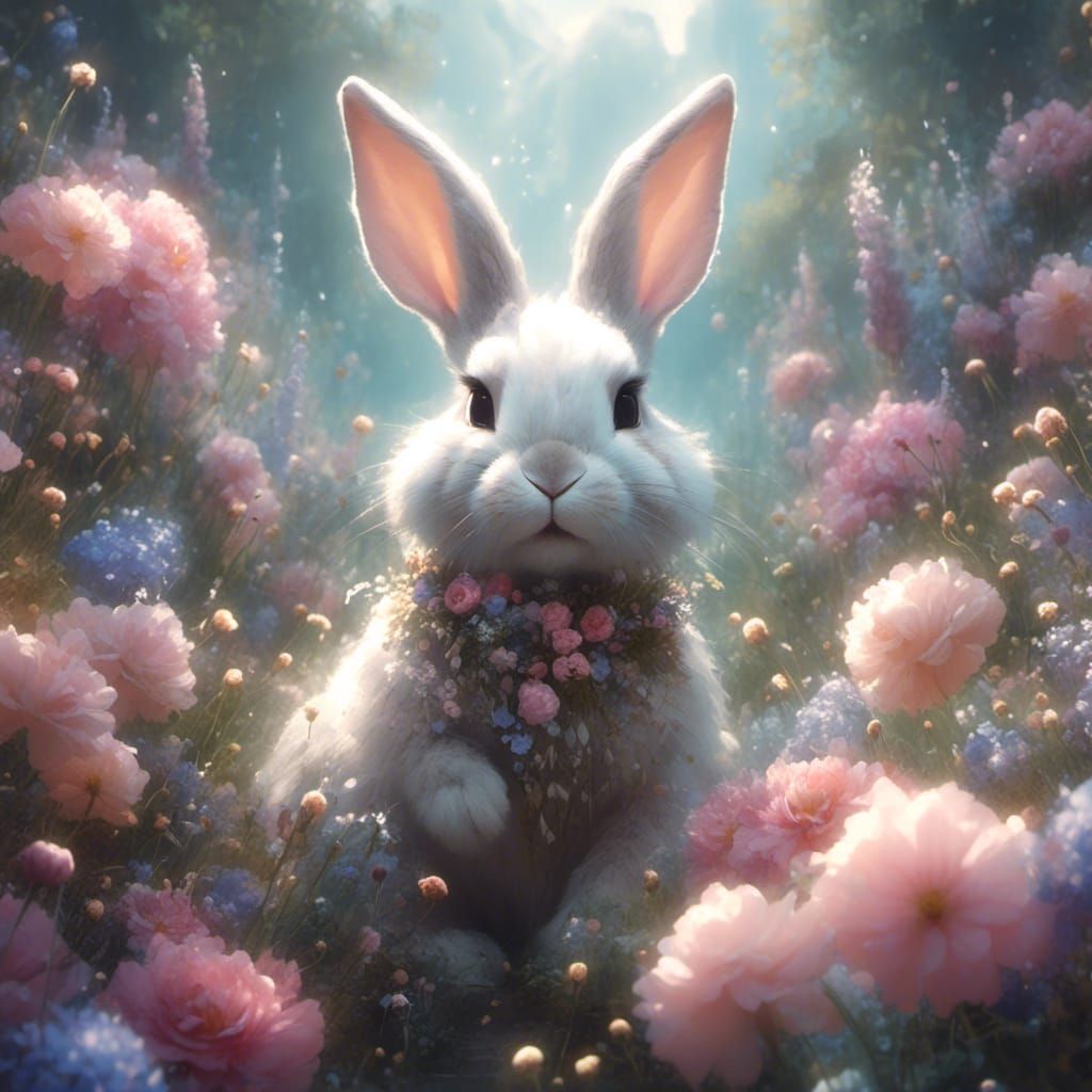 Mythical Bunny Portrait in Soft Watercolors