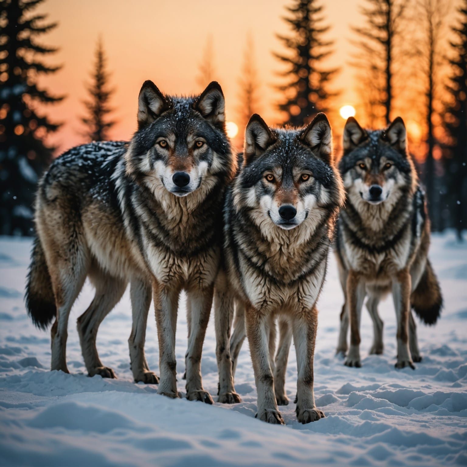 Wolves in Snow at Sunset: Professional Photography