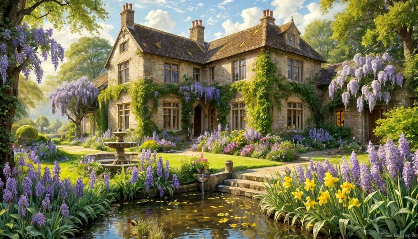 English Manor House in Lavender Bloom