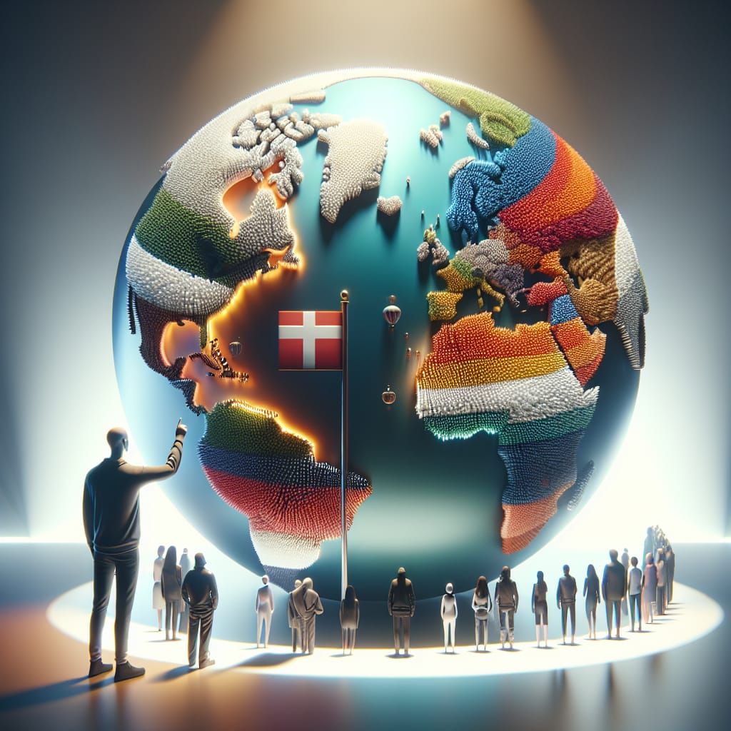 A digital artwork a theme with a world on a globe.