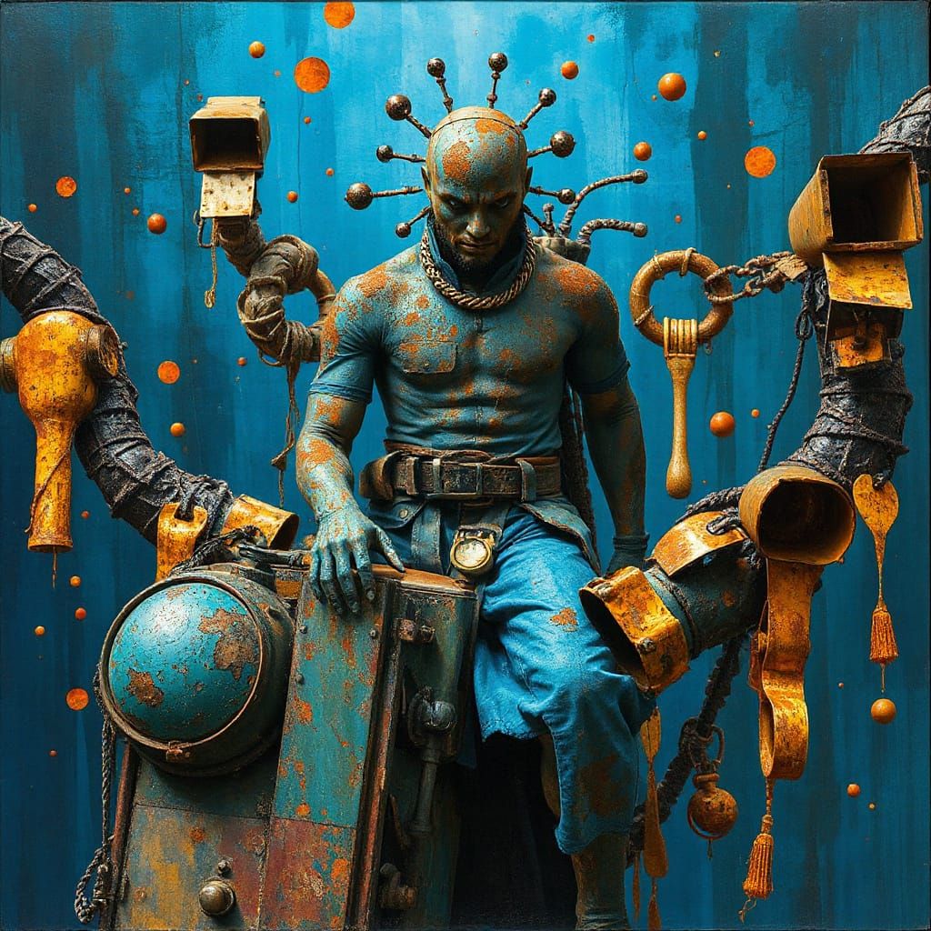 Vibrant Kinesthetic Figure in Industrial Textures