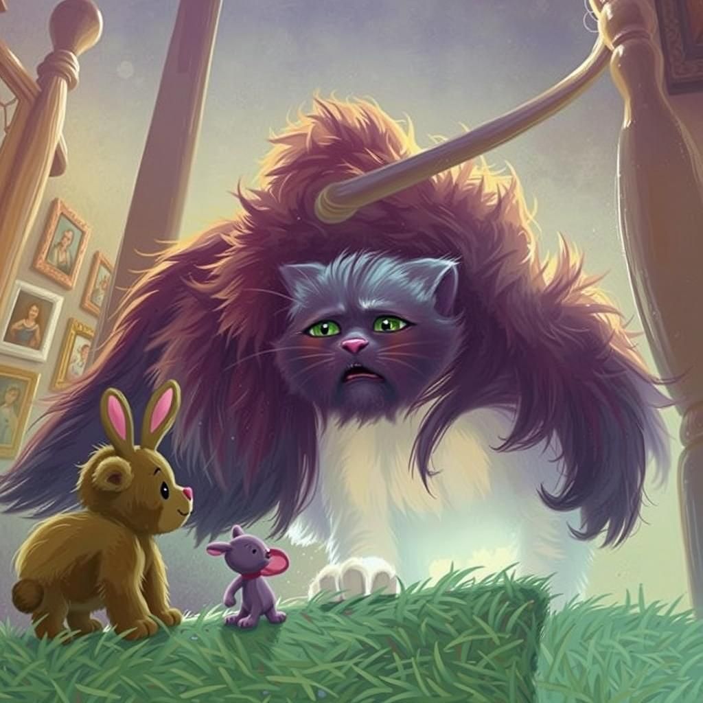 Cat's Descent: A Heartwarming Scene in Rockwell Style