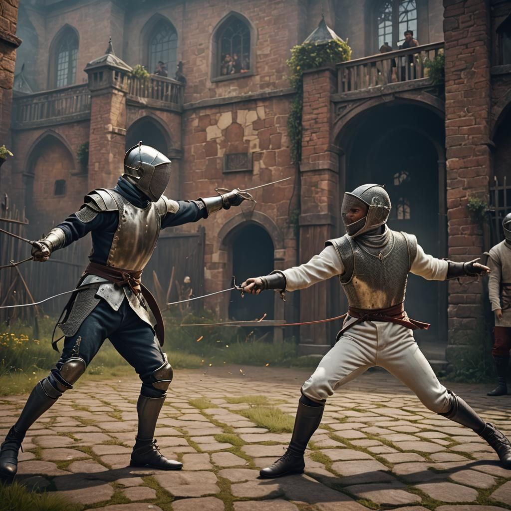 Fencing Duel in Detailed Matte Painting Style