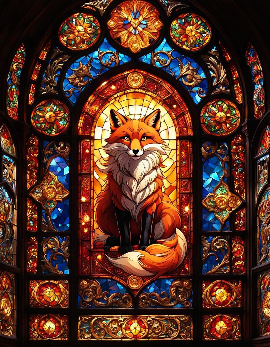 Fiery Fox Smashes Stained Glass Window in Disney Style