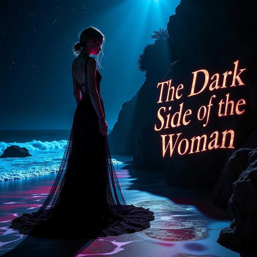 Woman in Black Gown at Cliff Edge