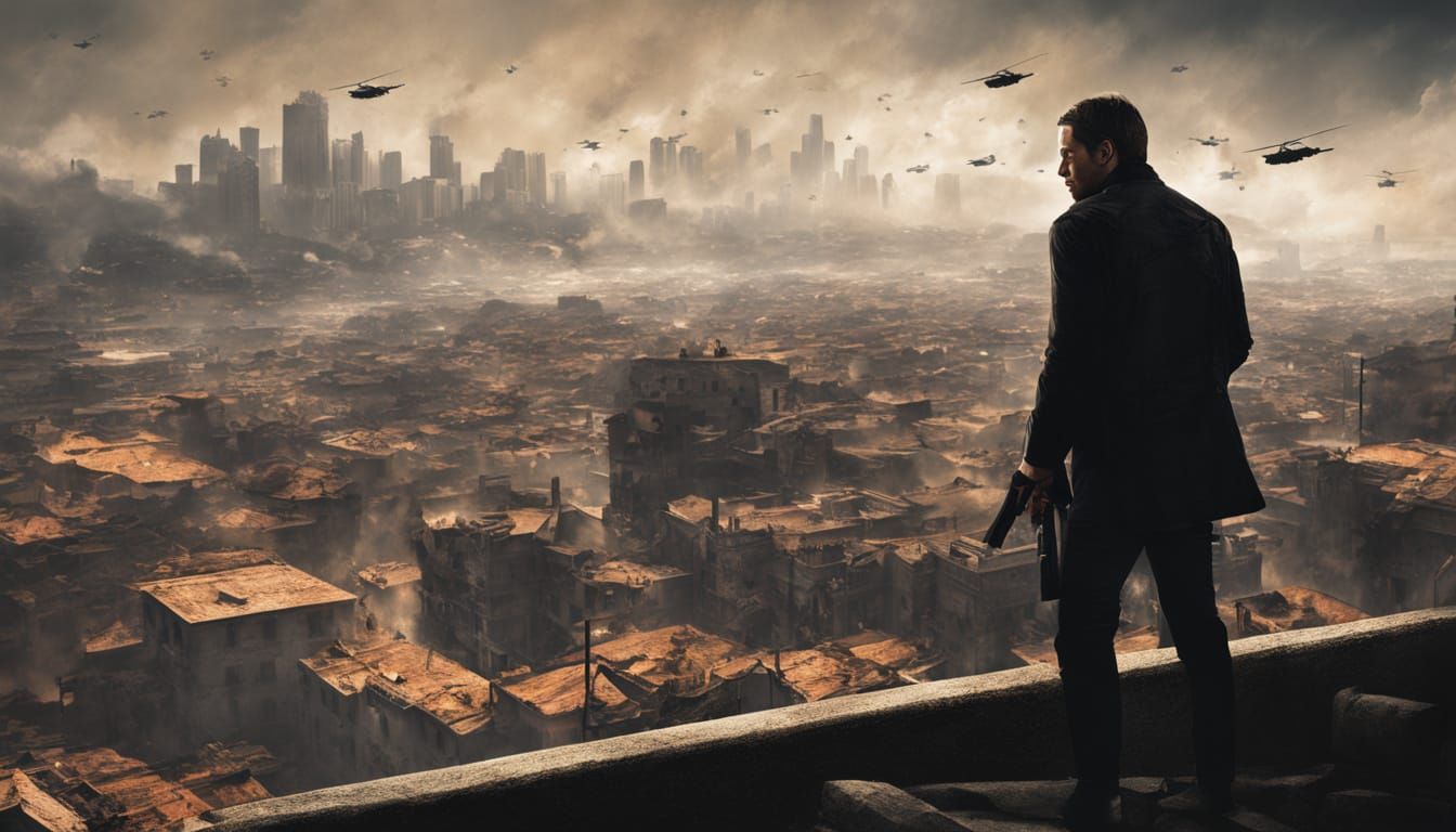 Gritty Assassin in Neon Cityscape