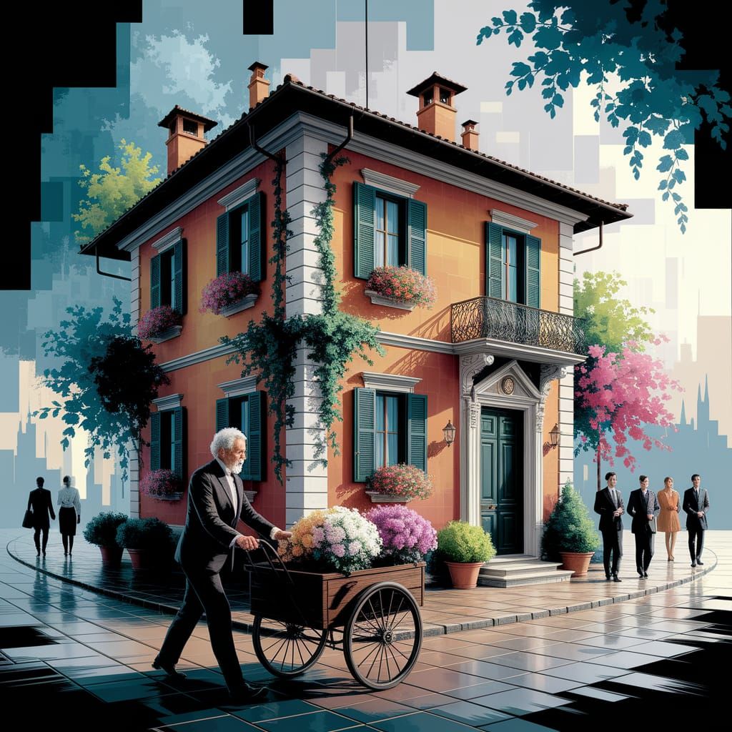 Vibrant Italian Villa in Cubist Style with Lively Atmosphere