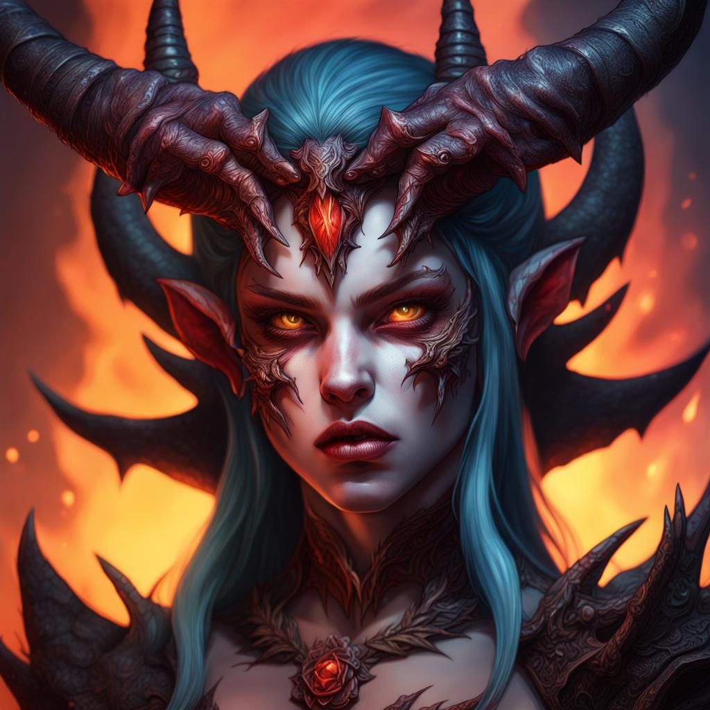 Intricately Detailed Female Demon Lord Splash Art