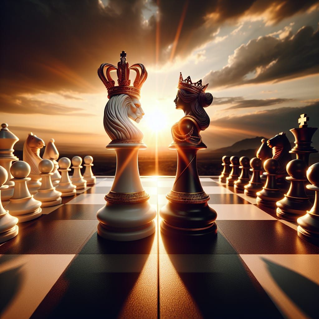 Regal Chess Dancers Under Sunset