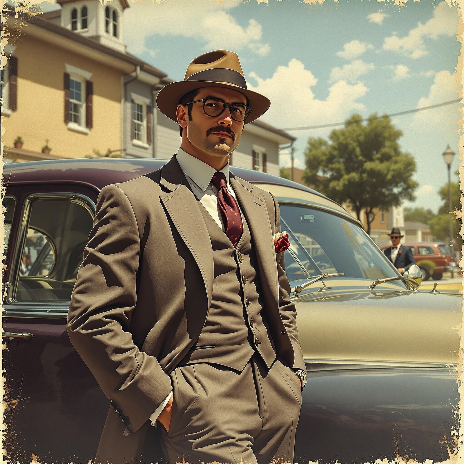 Man and Car in 1950s Style