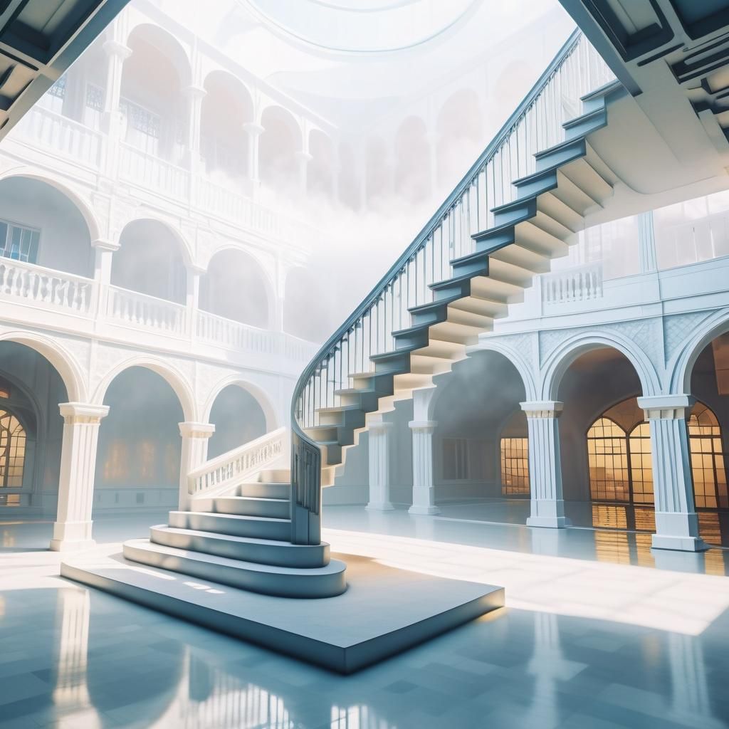 Escher-Inspired Surreal Architecture in Golden Light