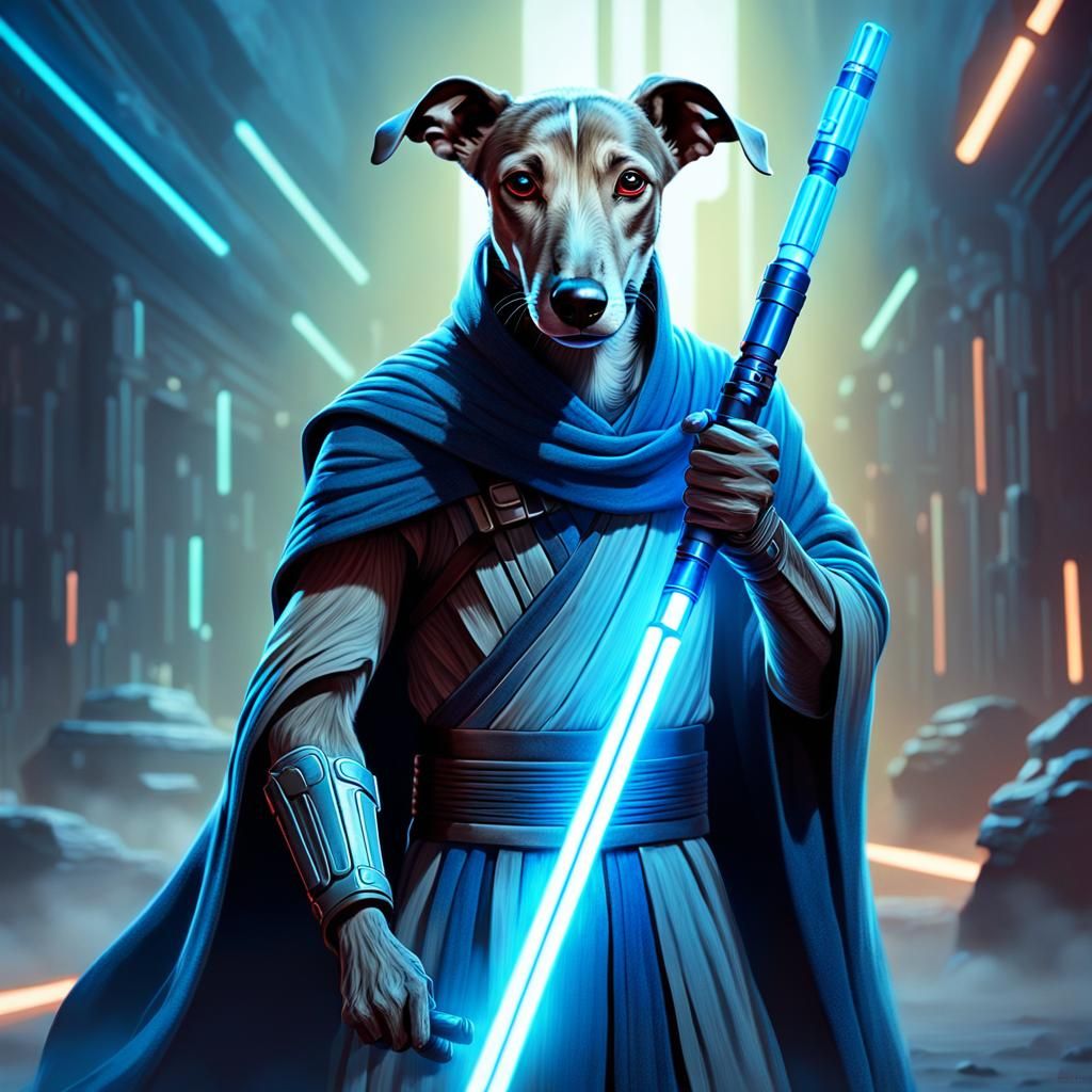 Greyhound Jedi Warrior with Lightsaber in Digital Art