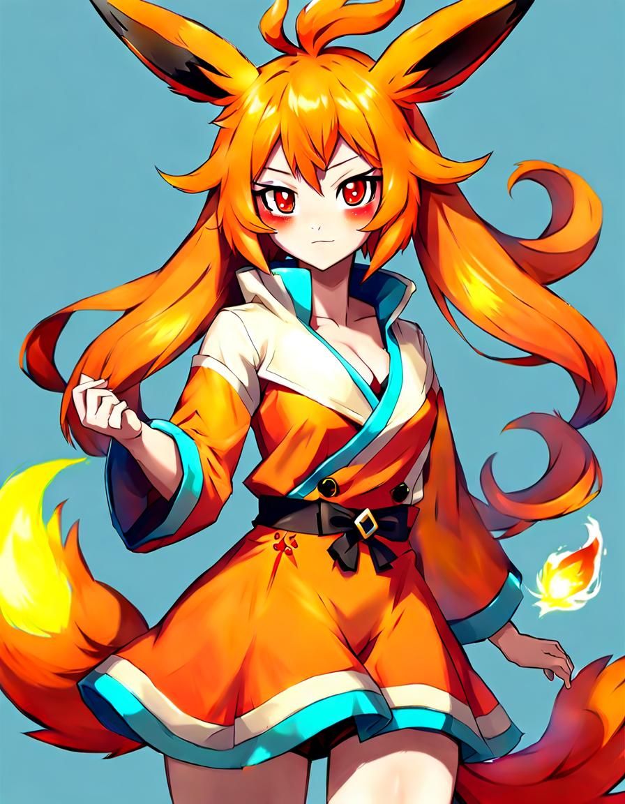 Humanized Flareon Girl in Anime Style