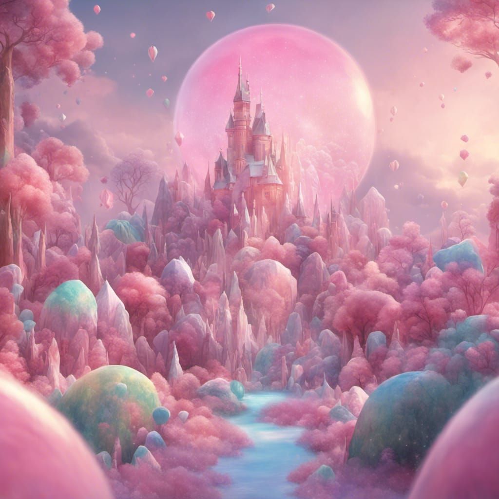 Ethereal Candy World Landscape in Pastel Colors