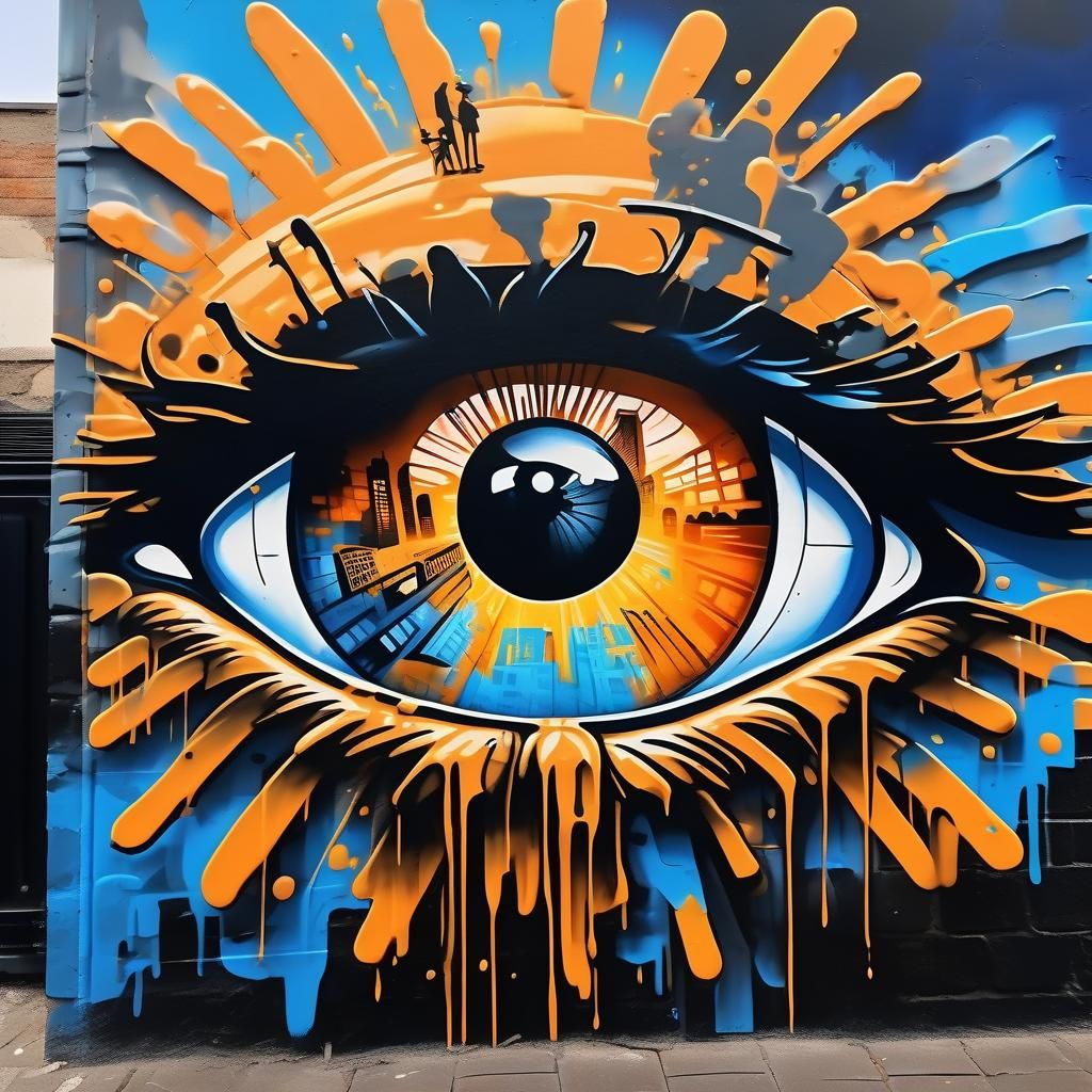 Giant Eye Graffiti Mural in Street Art Style