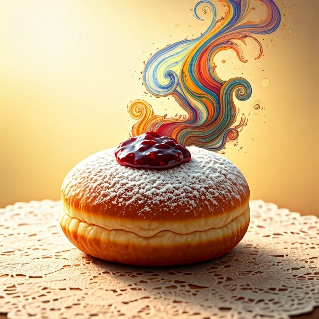 Whimsical Watercolour Donut Scene in a Dreamy Landscape