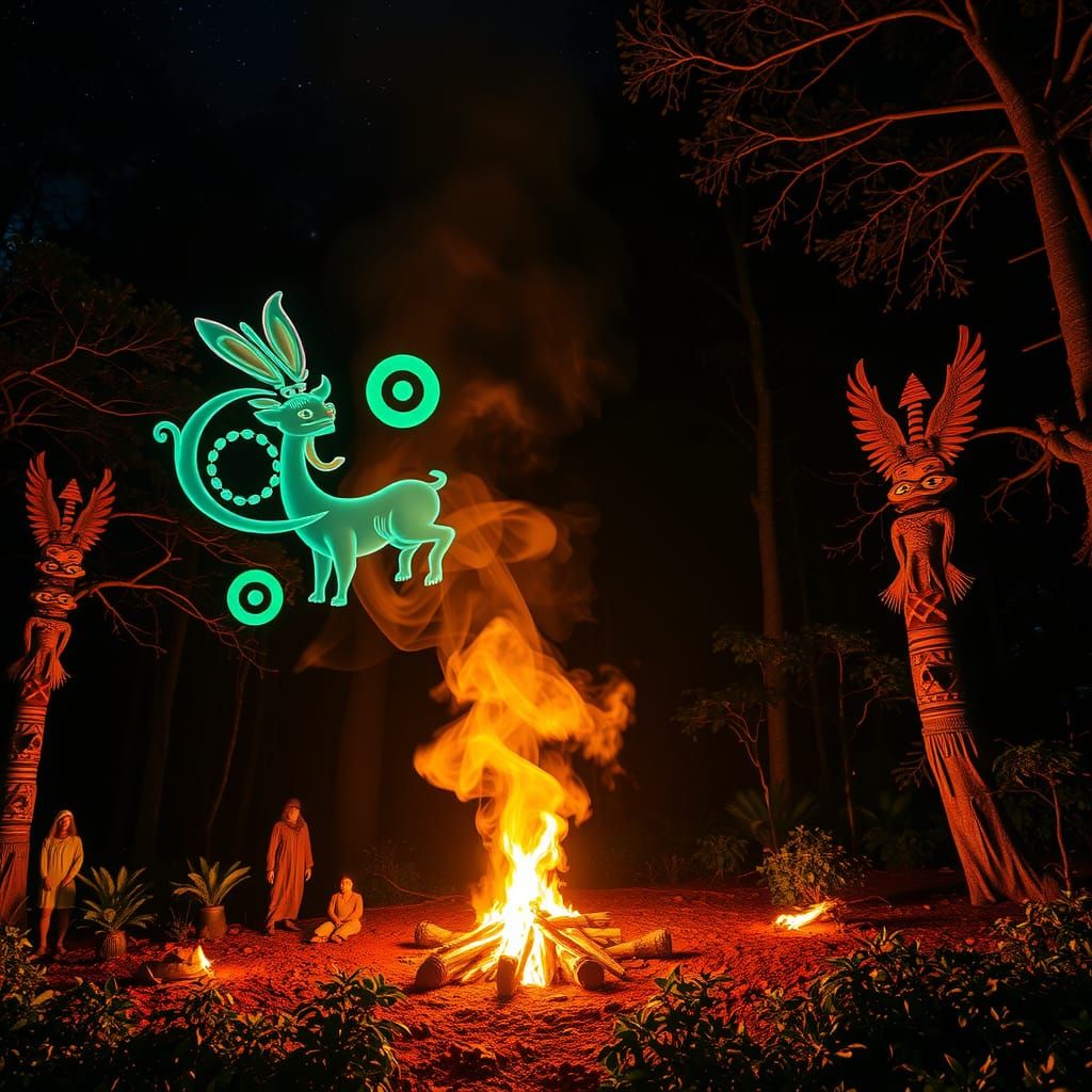 Mystical Ayahuasca Ceremony in Forest Clearing