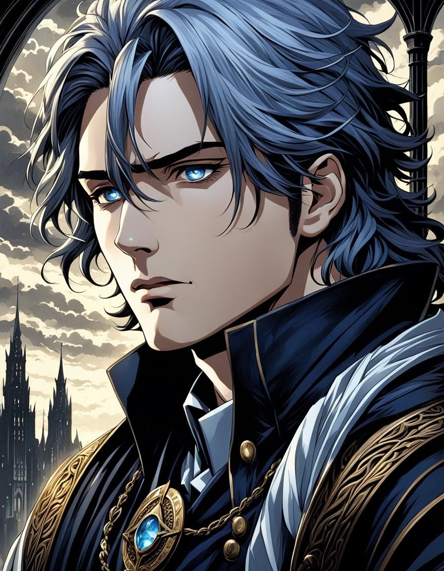 Anime Scribe Crying in Dark Fantasy Tower