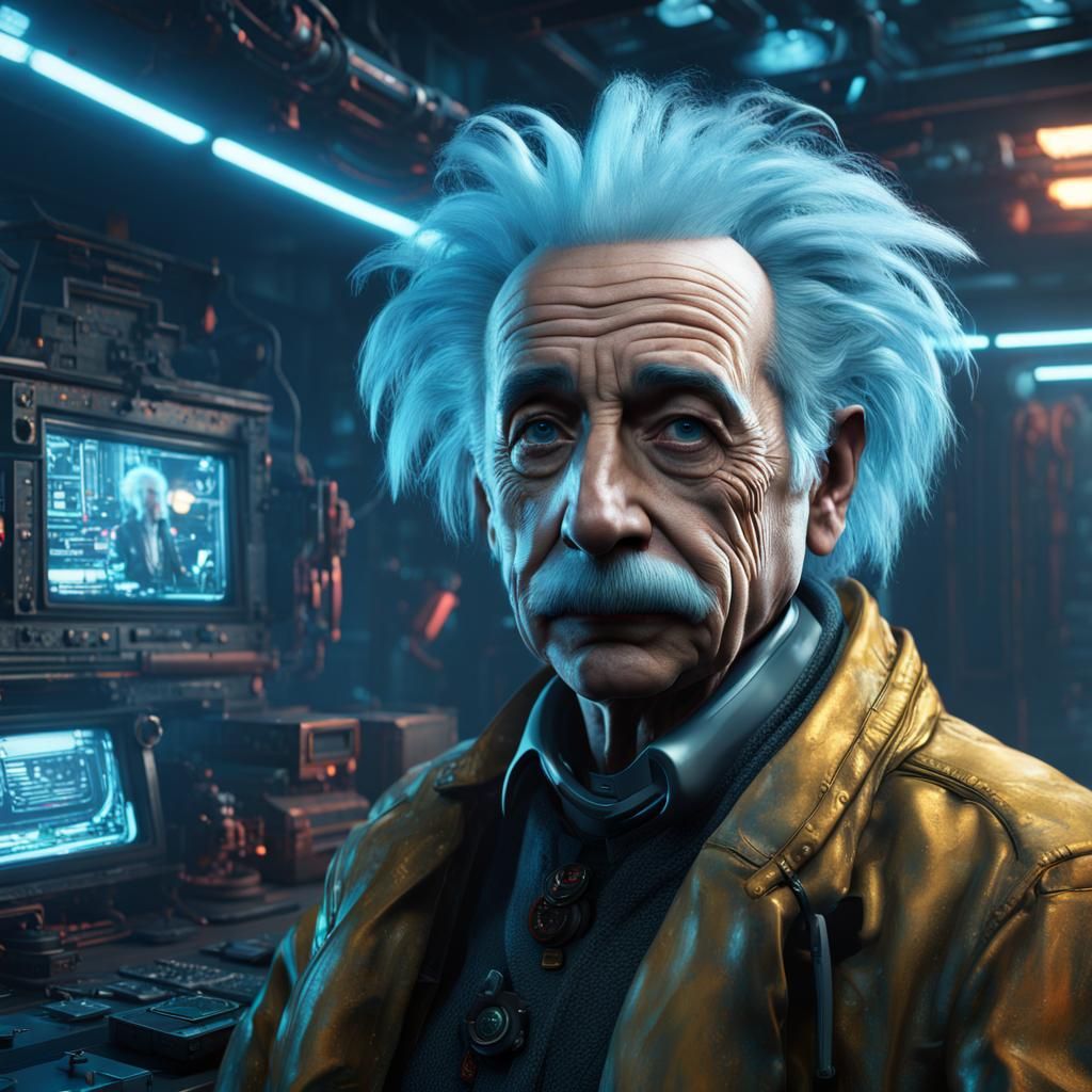 Einstein in Cyberpunk Style, Retro-Futuristic Portrait