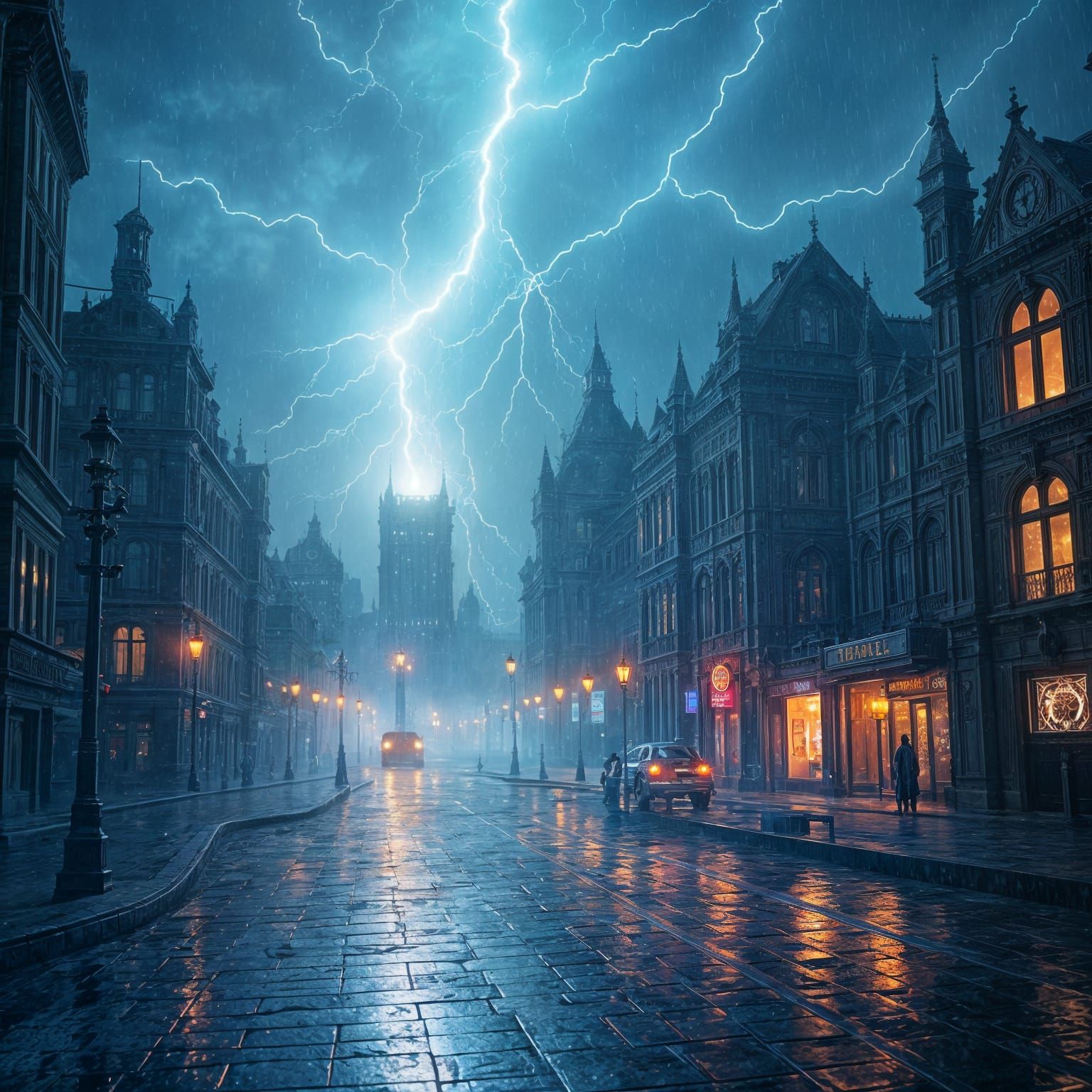 Ethereal Cityscape Under Crystal Storm