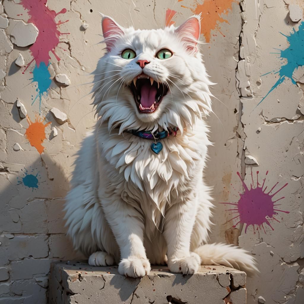 Shocked Cat Portrait with Explosion, Digital Art