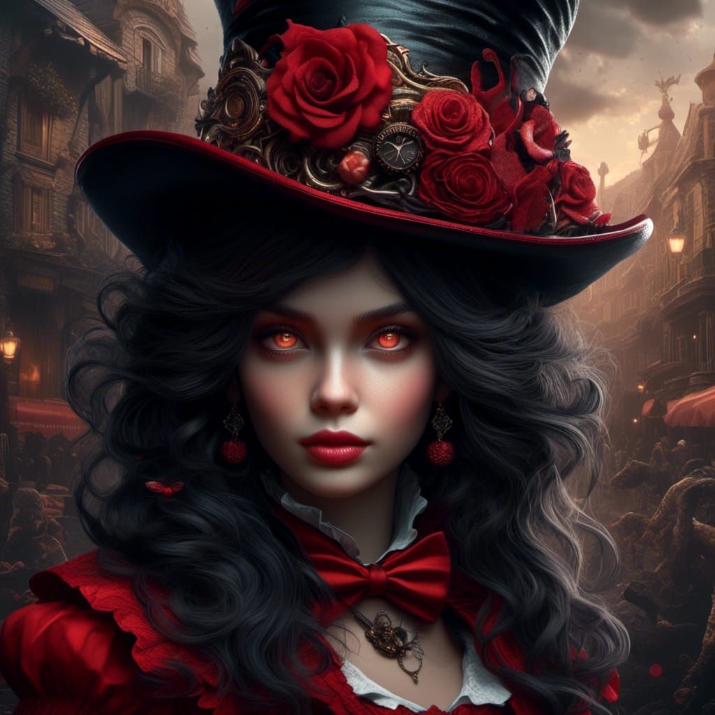 Hyperrealistic Dark Alice in Steampunk Wonderland