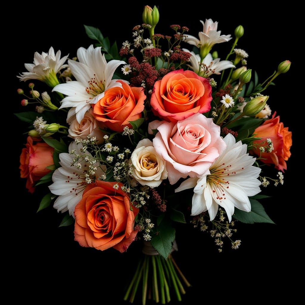 Vibrant Floral Bouquet Shines in Dark Setting