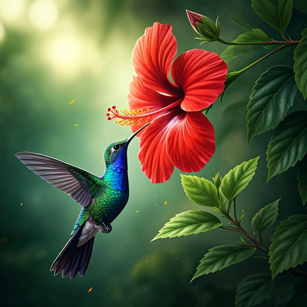 Hummingbird Sipping Nectar in Fauvist Dreamscape