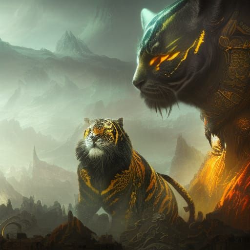 Fantastical Black Tiger Concept Art in 8k