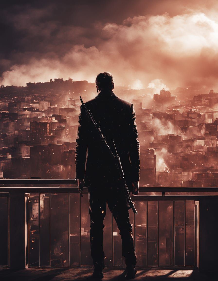Elegant Assassin in Dark, Gritty Cityscape