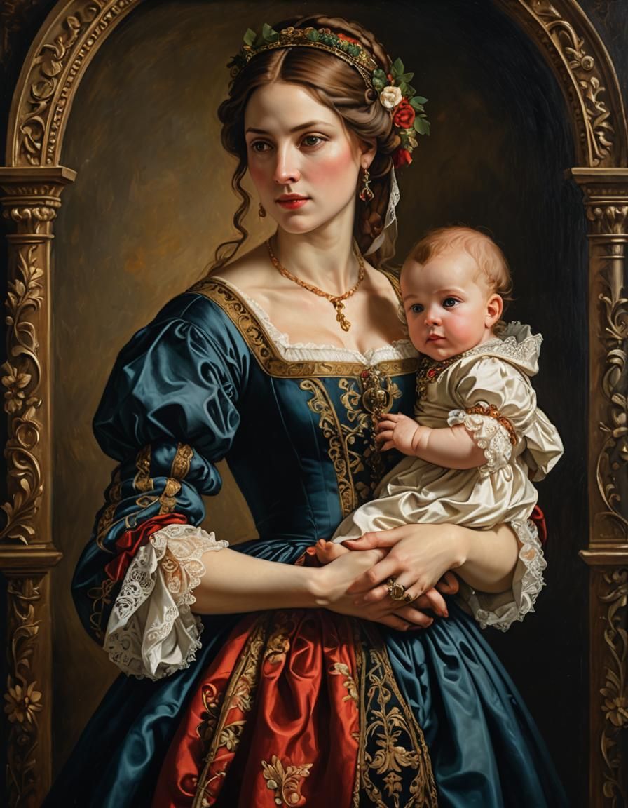 Renaissance-Style Portrait of Mother and Child