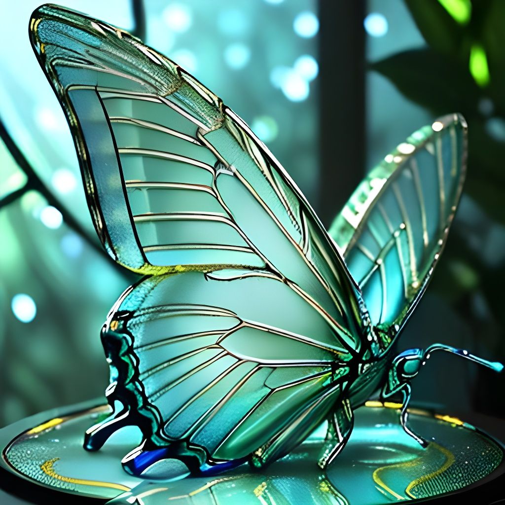 Shining Glass Butterfly Sculpture in Macro