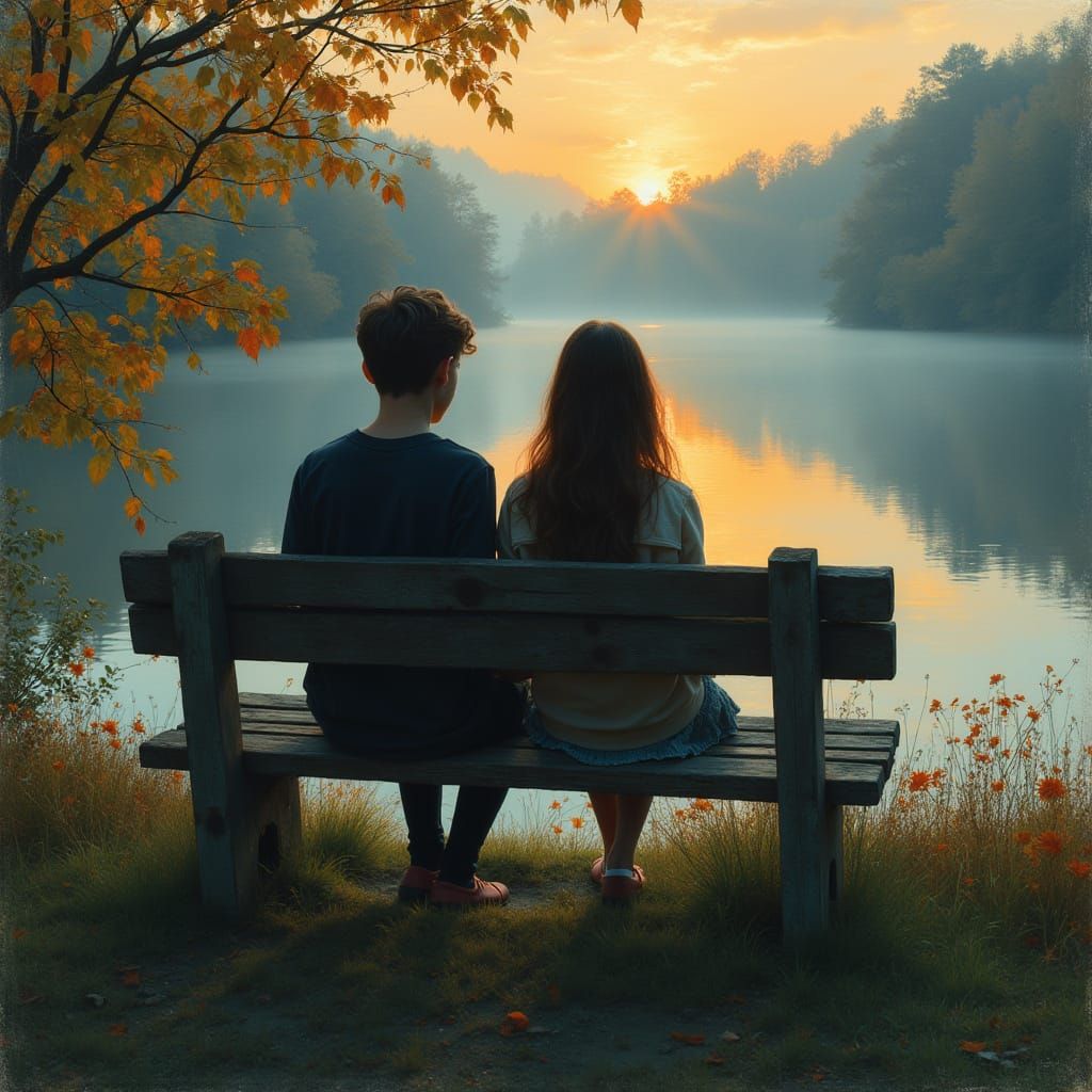 Youthful Contemplation by a Misty Lake