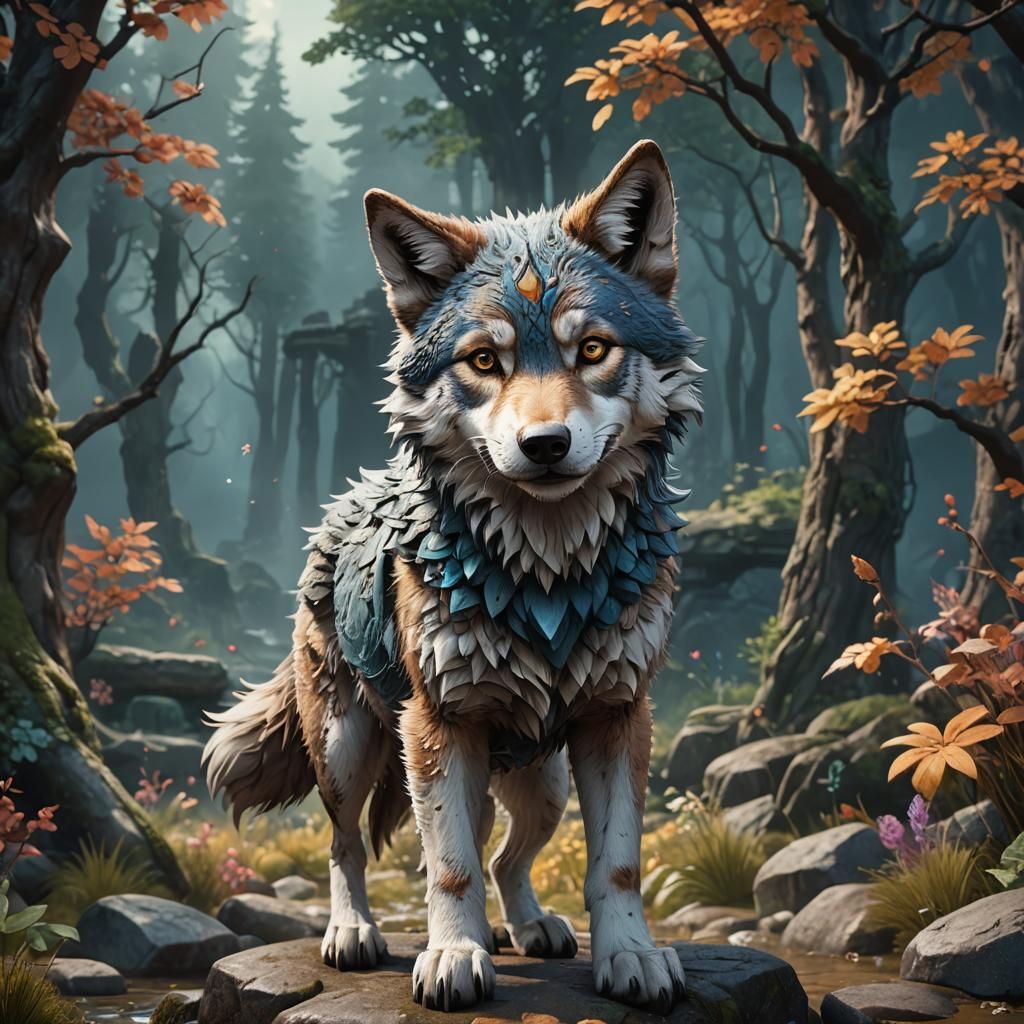 Cute Wolf in Detailed Fantasy Matte Painting